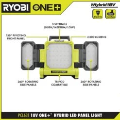 Ryobi ONE+ 18V Cordless Hybrid 3000 Lumens LED Panel Light (Tool Only) -Ryobi Store ryobi jobsite lighting pcl631b 40 1000