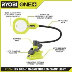 Ryobi ONE+ 18V Cordless LED Magnifying Clamp Light 2-Pack (Tools Only) 15 Ryobi ONE+ 18V Cordless LED Magnifying Clamp Light 2-Pack (Tools Only) -Ryobi Store ryobi jobsite lighting pcl664b pcl664b e1 1000