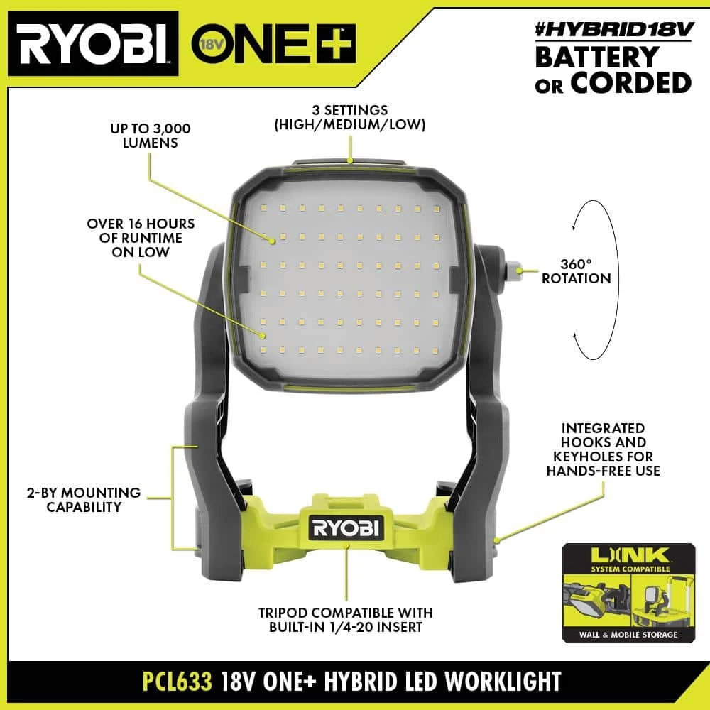 Ryobi ONE+ 18V Lithium-Ion 4.0 Ah Battery, 2.0 Ah Battery And Charger Kit With ONE+ Cordless Hybrid LED Work Light 3 Ryobi ONE+ 18V Lithium-Ion 4.0 Ah Battery, 2.0 Ah Battery And Charger Kit With ONE+ Cordless Hybrid LED Work Light - Image 3