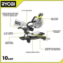 Ryobi 10 Amp Corded 7-1/4 In. Compound Sliding Miter Saw 13 Ryobi 10 Amp Corded 7-1/4 In. Compound Sliding Miter Saw -Ryobi Store ryobi miter saws tss702 40 1000