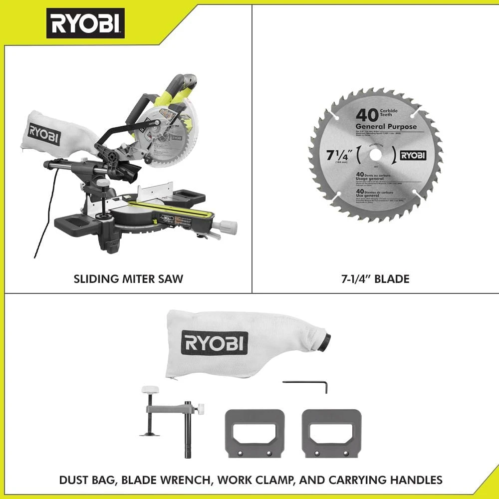 Ryobi 10 Amp Corded 7-1/4 In. Compound Sliding Miter Saw 2 Ryobi 10 Amp Corded 7-1/4 In. Compound Sliding Miter Saw - Image 2