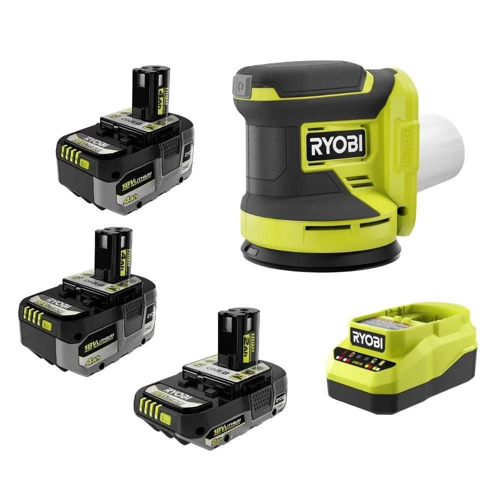 Ryobi ONE+ 18V HIGH PERFORMANCE Kit W/ (2) 4.0 Ah Batteries, 2.0 Ah Battery, Charger, & ONE+ 18V 5 In Random Orbit Sander 1 Ryobi ONE+ 18V HIGH PERFORMANCE Kit W/ (2) 4.0 Ah Batteries, 2.0 Ah Battery, Charger, & ONE+ 18V 5 In Random Orbit Sander
