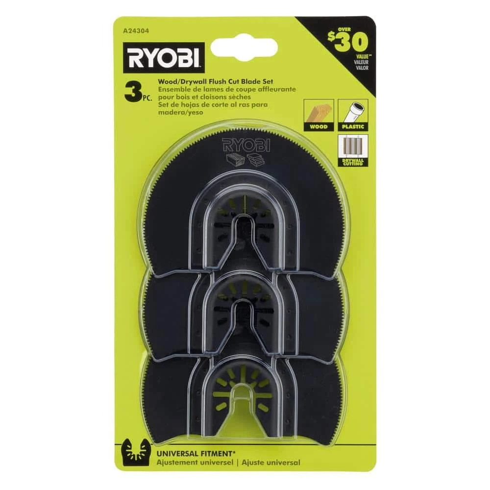 Ryobi 3-1/2 In. Wood/Drywall Flush Cut Blade Set (3-Piece) 3 Ryobi 3-1/2 In. Wood/Drywall Flush Cut Blade Set (3-Piece) - Image 3