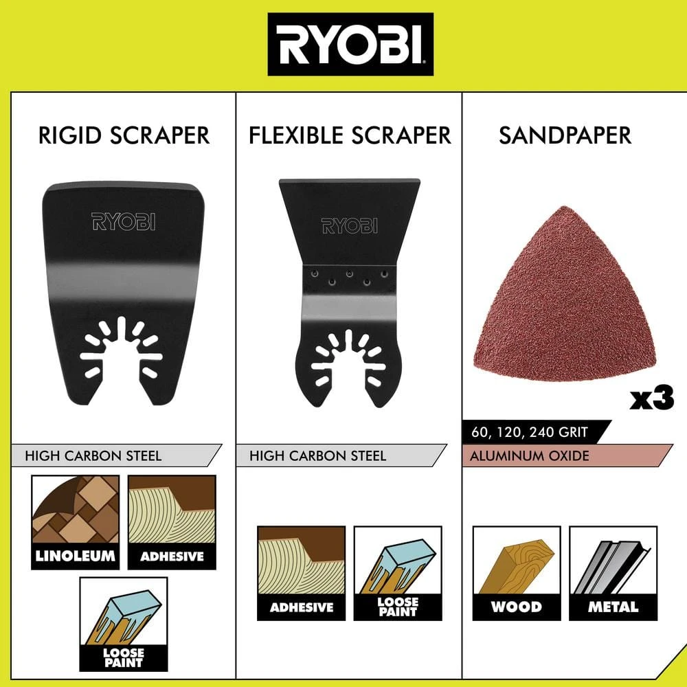 Ryobi 4-Piece Wood Oscillating Multi-Tool Blade Set With 16-Piece Oscillating Multi-Tool Blade Accessory Set 5 Ryobi 4-Piece Wood Oscillating Multi-Tool Blade Set With 16-Piece Oscillating Multi-Tool Blade Accessory Set - Image 5