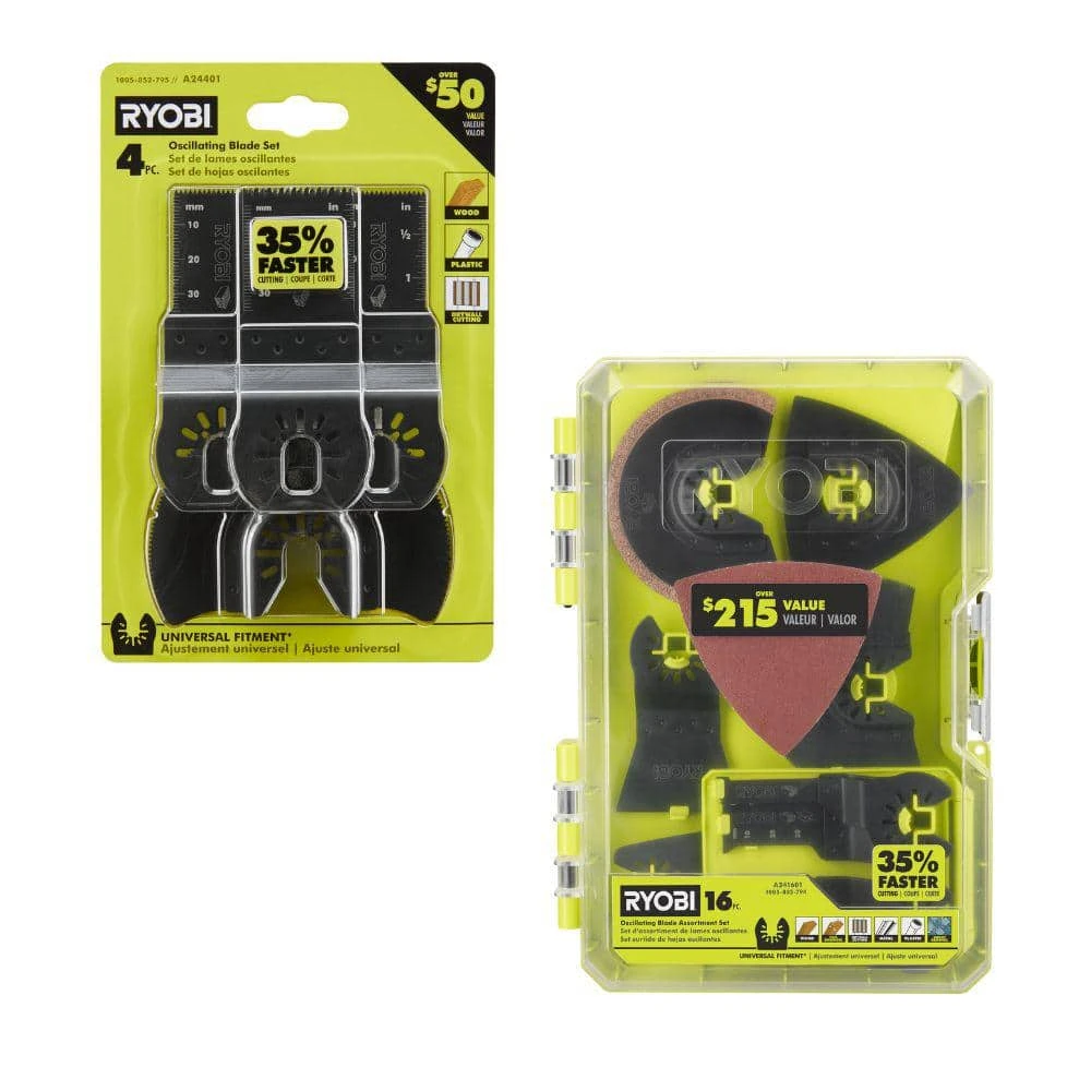 Ryobi 4-Piece Wood Oscillating Multi-Tool Blade Set With 16-Piece Oscillating Multi-Tool Blade Accessory Set 1 Ryobi 4-Piece Wood Oscillating Multi-Tool Blade Set With 16-Piece Oscillating Multi-Tool Blade Accessory Set