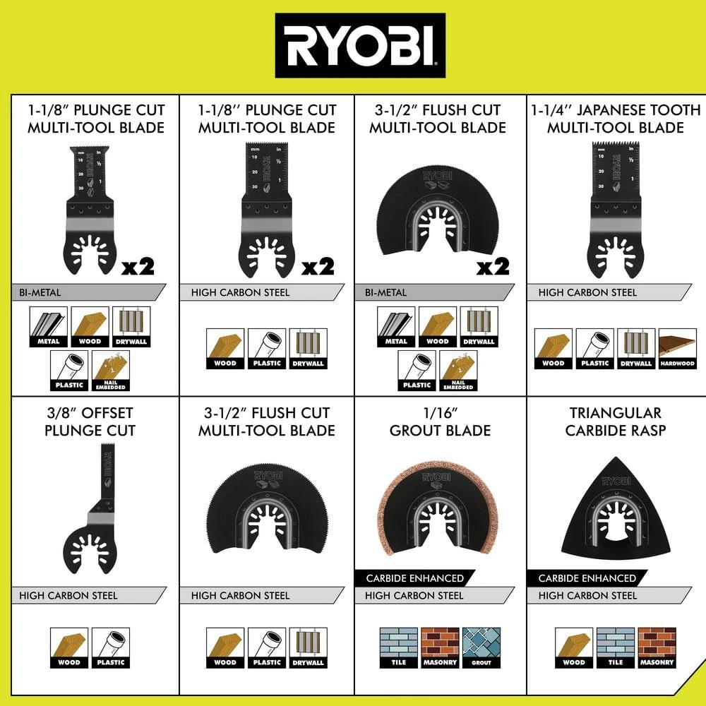Ryobi 4-Piece Wood Oscillating Multi-Tool Blade Set With 16-Piece Oscillating Multi-Tool Blade Accessory Set 4 Ryobi 4-Piece Wood Oscillating Multi-Tool Blade Set With 16-Piece Oscillating Multi-Tool Blade Accessory Set - Image 4