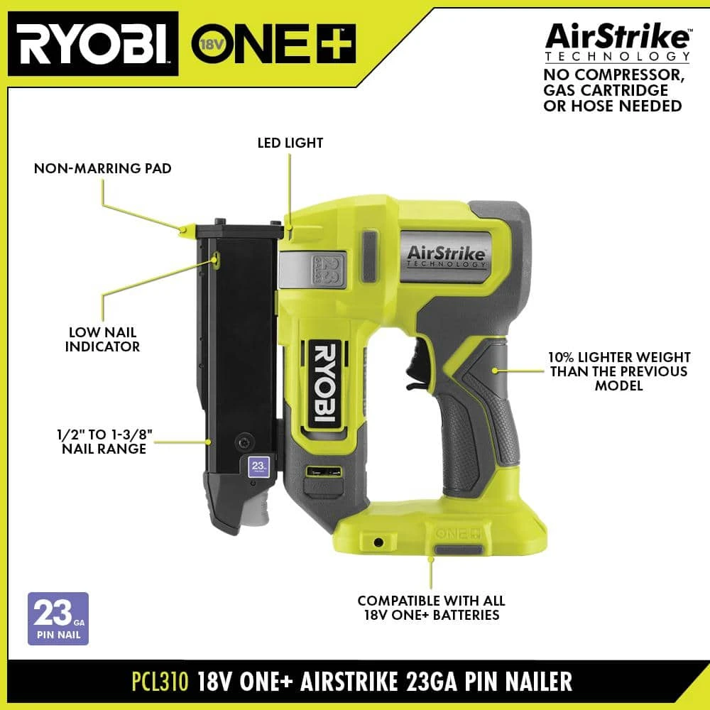 Ryobi ONE+ 18V Cordless Airstrike 23-Gauge Pin Nailer (Tool Only) 2 Ryobi ONE+ 18V Cordless Airstrike 23-Gauge Pin Nailer (Tool Only) - Image 2