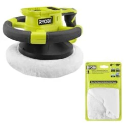 Ryobi ONE+ 18V Cordless 10 In. Variable Speed Random Orbit Buffer (Tool Only) With 8 In. - 10 In. Buffing Bonnet Set (2-Piece)