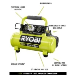 Ryobi ONE+ 18V Cordless 1 Gal. Portable Air Compressor And 2.0 Ah Compact Battery And Charger Starter Kit -Ryobi Store ryobi portable air compressors p739 psk005 40 1000