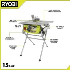 Ryobi 15 Amp 10 In. Compact Portable Corded Jobsite Table Saw With Folding Stand -Ryobi Store ryobi portable table saws rts12 40 1000
