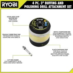 Ryobi Buffing And Polishing Drill Attachment Set (4-Piece) -Ryobi Store ryobi power buffing accessories a92402 40 1000