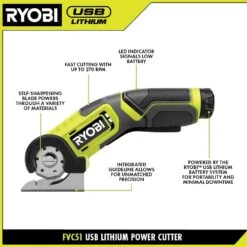 Ryobi USB Lithium Power Cutter Kit With 2.0 Ah USB Lithium Battery, Charging Cable, And Extra USB Lithium 3.0 Ah Battery -Ryobi Store ryobi power cutting tools fvc51k fvb03 40 1000
