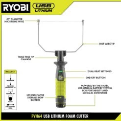 Ryobi USB Lithium Hot Wire Foam Cutter Kit W/ 2.0 Ah Lithium-ion Battery, Charging Cable, & 2.0 Ah Batteries (2-Pack) -Ryobi Store ryobi power cutting tools fvh64k fvb202 40 1000 1