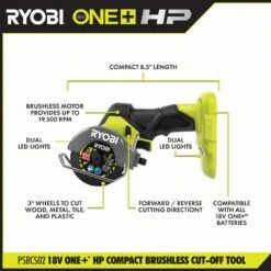 Ryobi ONE+ HP 18V Brushless Cordless Compact Cut-Off Tool (Tool Only) 14 Ryobi ONE+ HP 18V Brushless Cordless Compact Cut-Off Tool (Tool Only) -Ryobi Store ryobi power cutting tools psbcs02b a0 1000