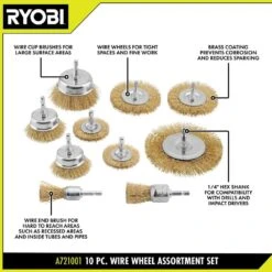 Ryobi Wire Wheel Assortment Set (10-Piece) -Ryobi Store ryobi power sander accessories a721001 40 1000