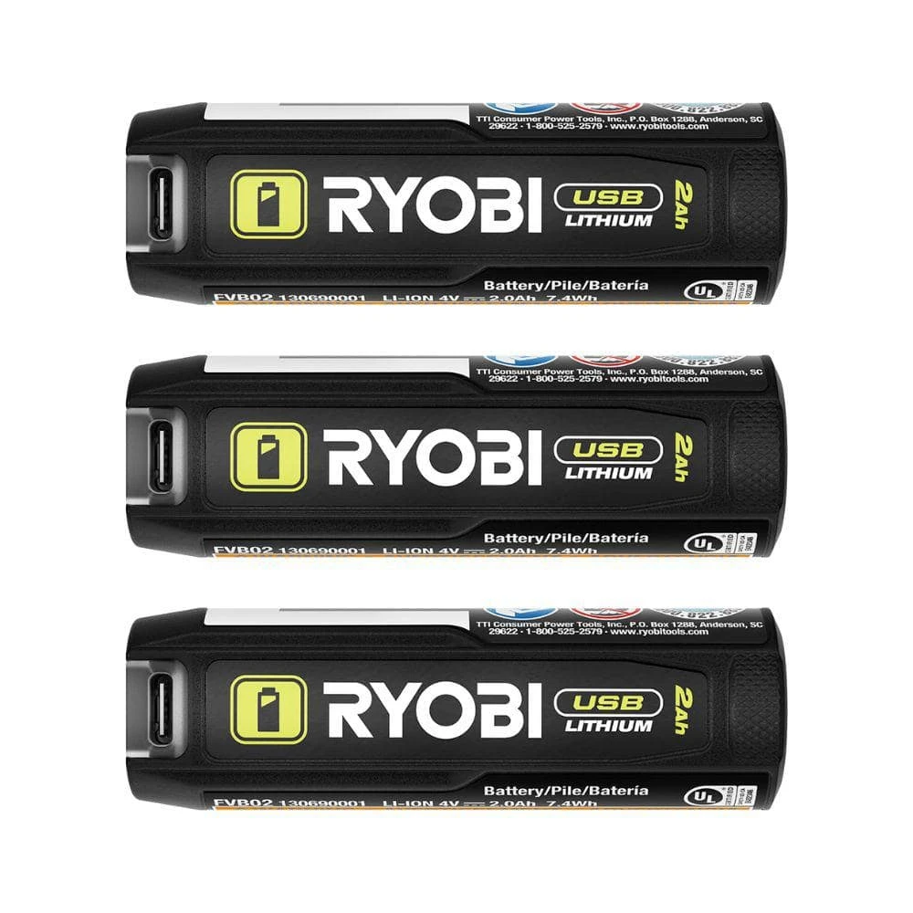 Ryobi USB Lithium 2.0 Ah Lithium Rechargeable Battery (3-Pack) 1 Ryobi USB Lithium 2.0 Ah Lithium Rechargeable Battery (3-Pack)