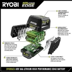 Ryobi 40V 8.0 Ah Lithium-Ion High Performance EDGE Battery -Ryobi Store ryobi power tool batteries op40806ta 40 1000