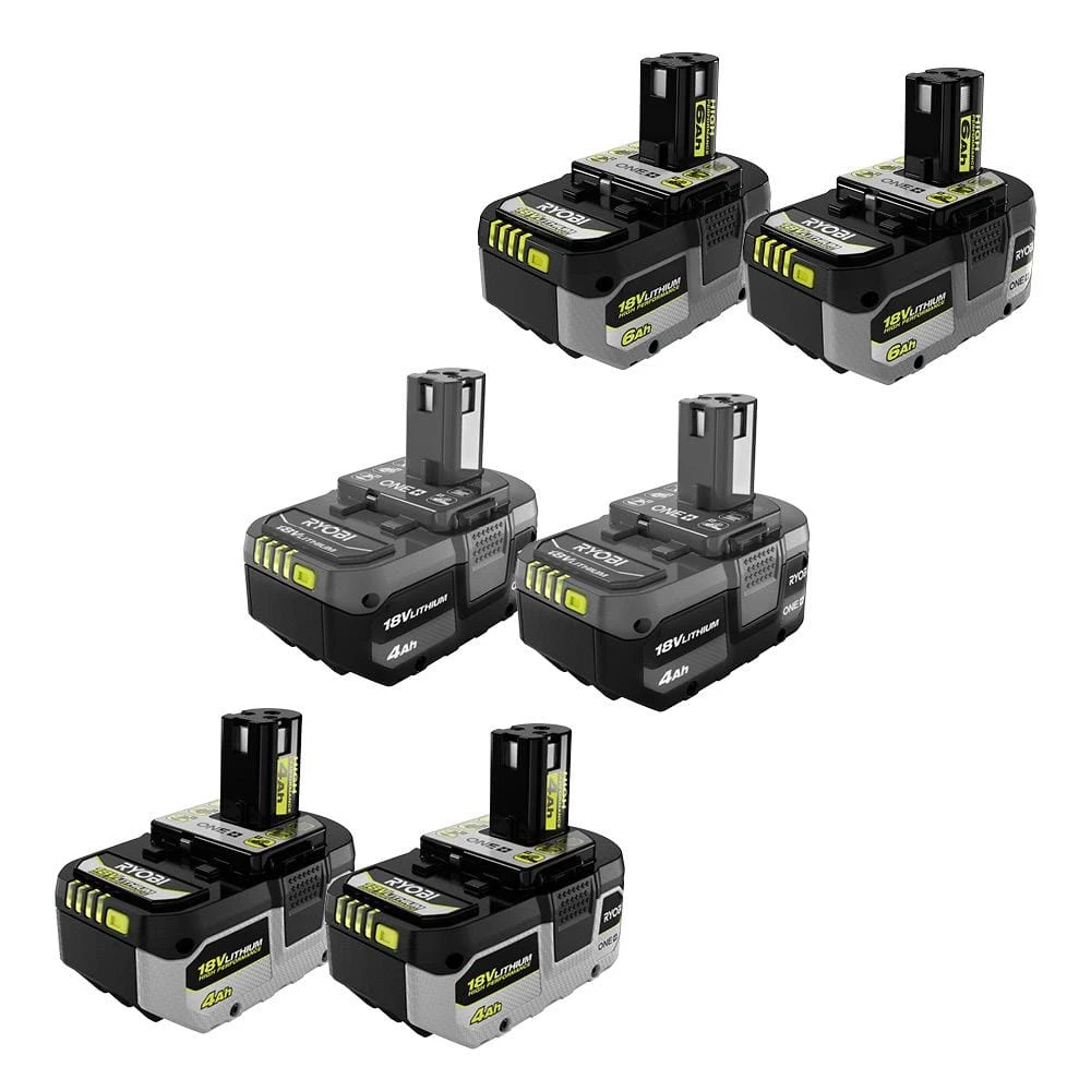 Ryobi ONE+ 18V HIGH PERFORMANCE Lithium-Ion (2) 4.0 Ah And (2) 6.0 Ah Batteries With (2) 4.0 Ah Lithium-Ion Batteries 1 Ryobi ONE+ 18V HIGH PERFORMANCE Lithium-Ion (2) 4.0 Ah And (2) 6.0 Ah Batteries With (2) 4.0 Ah Lithium-Ion Batteries