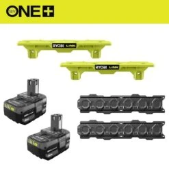 Ryobi ONE+ 18V Lithium-Ion 4.0 Ah Battery (2-Pack), With LINK Wall Rails (2-Pack), And (2) LINK ONE+ Battery Shelves -Ryobi Store ryobi power tool batteries pbp2005 stm504 stm818 stm818 d4 1000