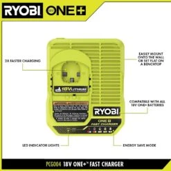 Ryobi ONE+ 18V Fast Charger With 6.0 Ah HIGH PERFORMANCE Battery (2-Pack) -Ryobi Store ryobi power tool batteries pcg004 pbp2007 a0 1000