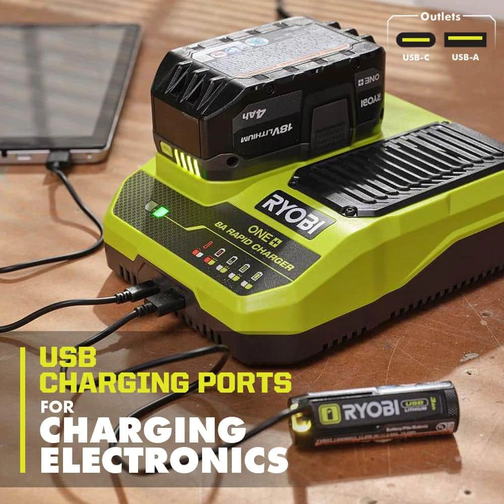 Ryobi ONE+ 18V 8A Rapid Charger With ONE+ 18V 8.0 Ah Lithium-Ion HIGH PERFORMANCE Battery 5 Ryobi ONE+ 18V 8A Rapid Charger With ONE+ 18V 8.0 Ah Lithium-Ion HIGH PERFORMANCE Battery - Image 5