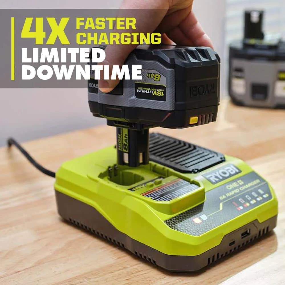 Ryobi ONE+ 18V 8A Rapid Charger With ONE+ 18V 8.0 Ah Lithium-Ion HIGH PERFORMANCE Battery 3 Ryobi ONE+ 18V 8A Rapid Charger With ONE+ 18V 8.0 Ah Lithium-Ion HIGH PERFORMANCE Battery - Image 3