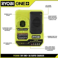 Ryobi ONE+ 18V 8A Rapid Charger With 6.0 Ah HIGH PERFORMANCE Battery (2-Pack) -Ryobi Store ryobi power tool batteries pcg008 pbp2007 40 1000