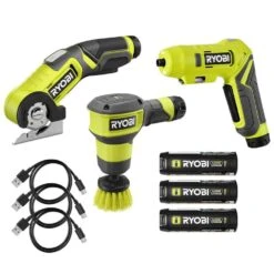 Ryobi USB Lithium 3-Tool Combo Kit With Cutter, Scrubber, Screwdriver, (3) 2.0 Ah USB Lithium Batteries, & (3) Charging Cables
