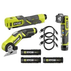 Ryobi USB Lithium 3-Tool Combo Kit W/ Power Cutter, Flashlight, Inflator, (3) 2Ah USB Lithium Batteries, & (3) Charging Cables