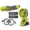 Ryobi USB Lithium 2-Tool Combo Kit With Clamp Fan, Inflator, (2) 2.0 Ah USB Lithium Batteries, And (2) Charging Cables