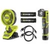Ryobi USB Lithium 2-Tool Combo Kit With Inflator, Flashlight, (2) 2.0 Ah USB Lithium Batteries, & (2) Charging Cables