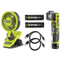 Ryobi USB Lithium 2-Tool Combo Kit With Inflator, Flashlight, (2) 2.0 Ah USB Lithium Batteries, & (2) Charging Cables