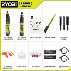 Ryobi USB LITHIUM 2-Tool Combo Kit With Pumpkin Carving Tools -Ryobi Store ryobi power tool combo kits fvh101k2sb 4f 1000