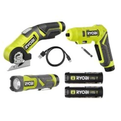 Ryobi USB Lithium 3-Tool Combo Kit With Flashlight, Screwdriver, Power Cutter, (2) 2 Ah Batteries, And Charging Cord