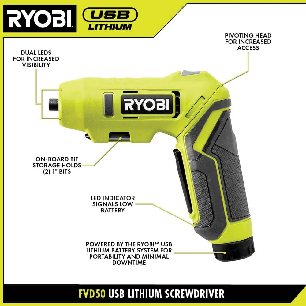 Ryobi USB Lithium 3-Tool Combo Kit W/ Flashlight, Screwdriver, Cutter, (2) Batteries, Charger & USB Lithium 3Ah Battery (2Pk) 3 Ryobi USB Lithium 3-Tool Combo Kit W/ Flashlight, Screwdriver, Cutter, (2) Batteries, Charger & USB Lithium 3Ah Battery (2Pk) - Image 3