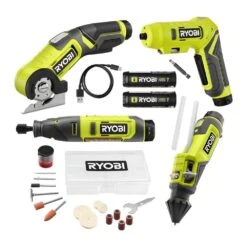 Ryobi USB Lithium 4-Tool Combo Kit With Screwdriver, Glue Pen, Rotary Tool, Power Cutter, (2) Batteries, And Charger