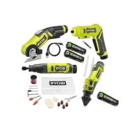 Ryobi USB Lithium 4-Tool Combo Kit W/ Screwdriver, Glue Pen, Rotary Tool, Power Cutter, Batteries, Charger, & 3.0 Ah Battery