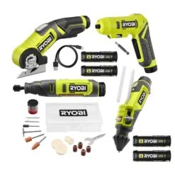 Ryobi USB Lithium 4 Tool Kit W/Screwdriver, Glue Pen, Rotary Tool, Power Cutter, Batteries, Charger & (2) 2.0 Ah Batteries