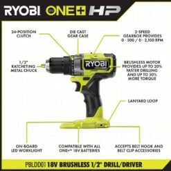 Ryobi ONE+ HP 18V Brushless Cordless 1/2 In. Drill/Driver And Impact Driver Kit W/(2) 2.0 Ah Batteries, Charger, And Bag 15 Ryobi ONE+ HP 18V Brushless Cordless 1/2 In. Drill/Driver And Impact Driver Kit W/(2) 2.0 Ah Batteries, Charger, And Bag -Ryobi Store ryobi power tool combo kits pblck01k 1d 1000