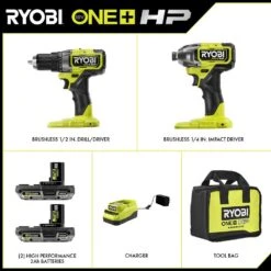 Ryobi ONE+ HP 18V Brushless Cordless 1/2 In. Drill/Driver And Impact Driver Kit W/(2) 2.0 Ah Batteries, Charger, And Bag 25 Ryobi ONE+ HP 18V Brushless Cordless 1/2 In. Drill/Driver And Impact Driver Kit W/(2) 2.0 Ah Batteries, Charger, And Bag -Ryobi Store ryobi power tool combo kits pblck01k de 1000
