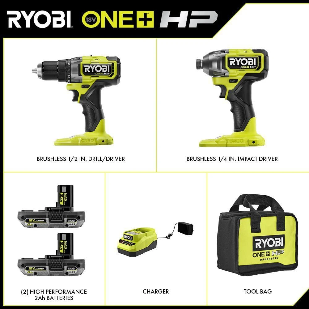 Ryobi ONE+ HP 18V Brushless Cordless 1/2 In. Drill/Driver And Impact Driver Kit W/(2) 2.0 Ah Batteries, Charger, And Bag 13 Ryobi ONE+ HP 18V Brushless Cordless 1/2 In. Drill/Driver And Impact Driver Kit W/(2) 2.0 Ah Batteries, Charger, And Bag - Image 13