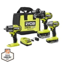 Ryobi ONE+ HP 18V Brushless Cordless 3-Tool Combo Kit W/Hammer Drill, Impact Driver, Impact Wrench, Batteries, Charger, & Bag