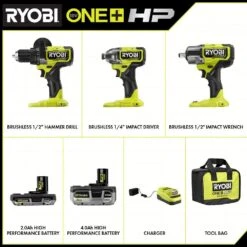 Ryobi ONE+ HP 18V Brushless Cordless 3-Tool Combo Kit W/Hammer Drill, Impact Driver, Impact Wrench, Batteries, Charger, & Bag -Ryobi Store ryobi power tool combo kits pblck02k p262 de 1000