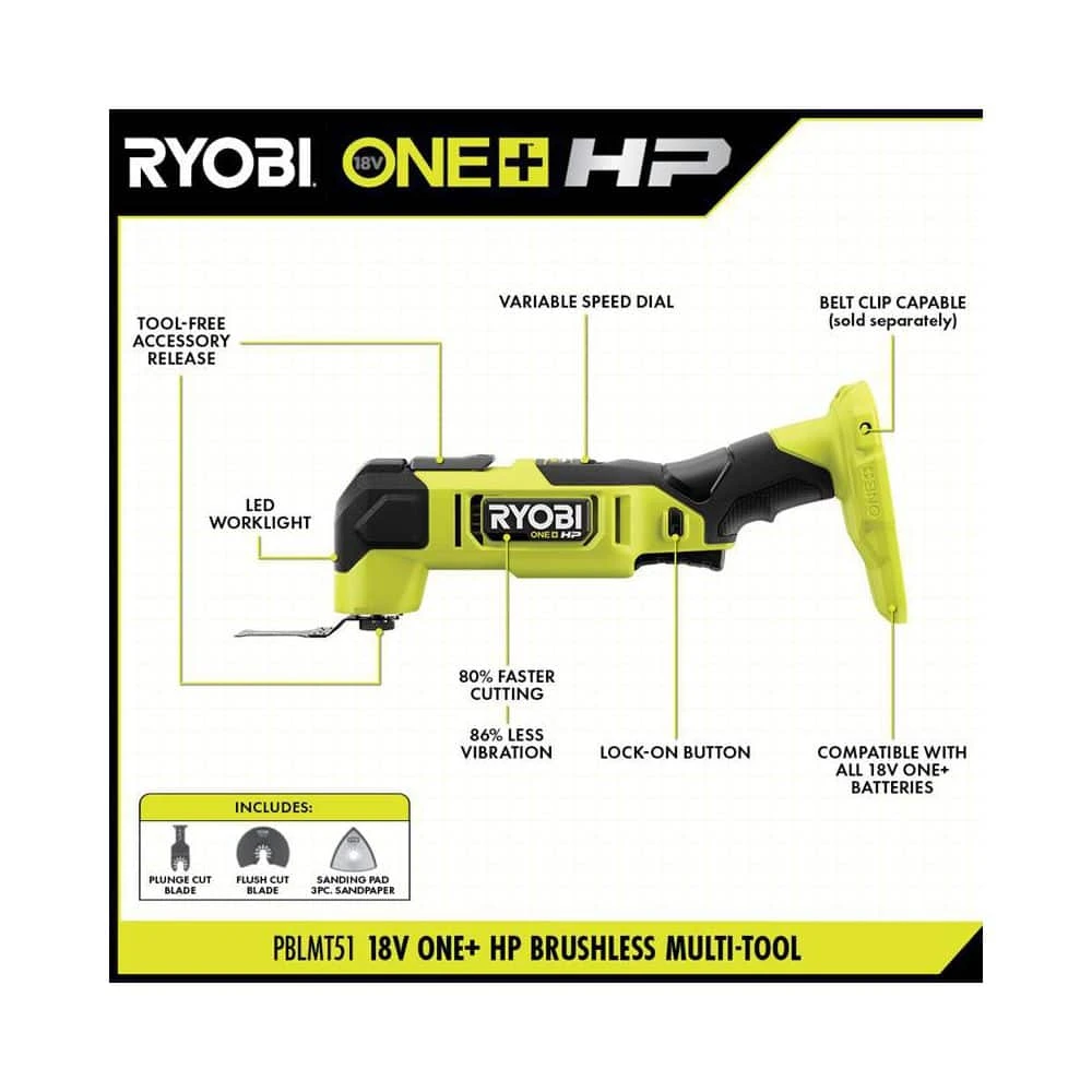Ryobi ONE+ 18V Cordless 6-Tool Combo Kit With (2) Batteries, Charger, Accessories, And Tool Bag 7 Ryobi ONE+ 18V Cordless 6-Tool Combo Kit With (2) Batteries, Charger, Accessories, And Tool Bag - Image 7