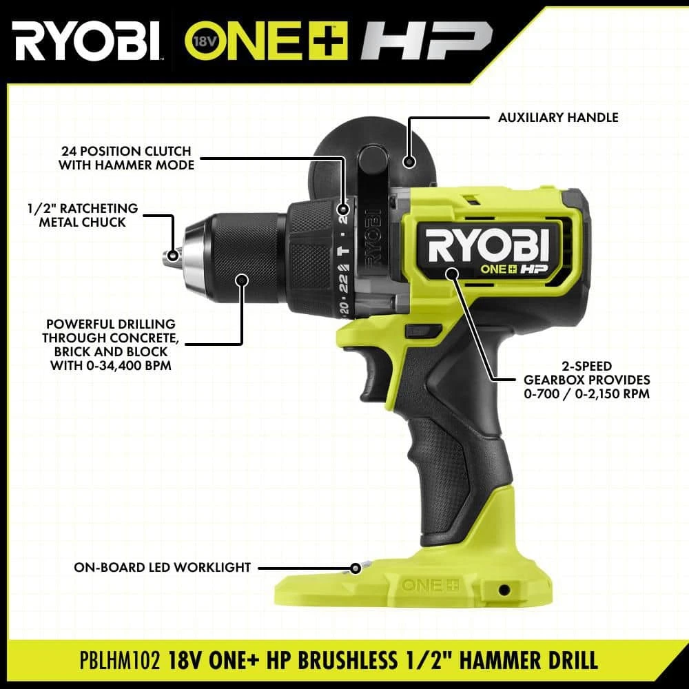 Ryobi ONE+ HP 18V Brushless Cordless 2-Tool Combo Kit With 4.0 Ah Battery, 2.0 Ah Battery, Charger, And Bag 3 Ryobi ONE+ HP 18V Brushless Cordless 2-Tool Combo Kit With 4.0 Ah Battery, 2.0 Ah Battery, Charger, And Bag - Image 3