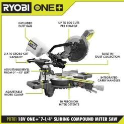 Ryobi ONE+ 18V Cordless 2-Tool Combo Kit With 7-1/4 In. Sliding Compound Miter Saw And AirStrike Brad Nailer (Tools Only) -Ryobi Store ryobi power tool combo kits pbt01b p321 40 1000