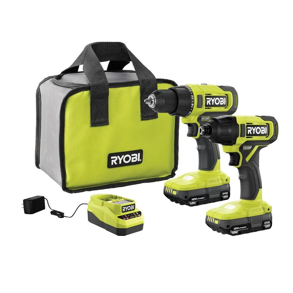 Ryobi ONE+ 18V Cordless 2-Tool Combo Kit With Drill/Driver, Impact Driver, (2) 1.5 Ah Batteries, And Charger 1 Ryobi ONE+ 18V Cordless 2-Tool Combo Kit With Drill/Driver, Impact Driver, (2) 1.5 Ah Batteries, And Charger