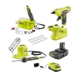 Ryobi ONE+ 18V Cordless 3-Tool Hobby Kit With Compact Glue Gun, Soldering Iron, Rotary Tool, 1.5 Ah Battery, And Charger