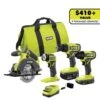 Ryobi ONE+ 18V Cordless 4-Tool Combo Kit With 1.5 Ah Battery, 4.0 Ah Battery, And Charger
