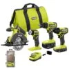 Ryobi ONE+ 18V Cordless 4-Tool Combo Kit With 1.5 Ah Battery, 4.0 Ah Battery, Charger, And 22-Piece Titanium Drilling Set